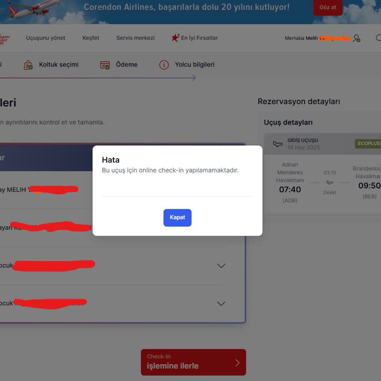 Corendon Sitesinde Check-in Sorunu: Erken Saatli Uçuşta Mağduriyet Endişesi