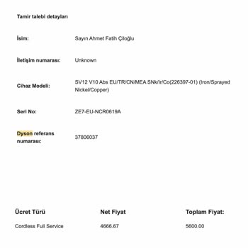 Dyson Servisi Gereksiz Parça Değişimi Ve Yüksek Fatura Çıkardı