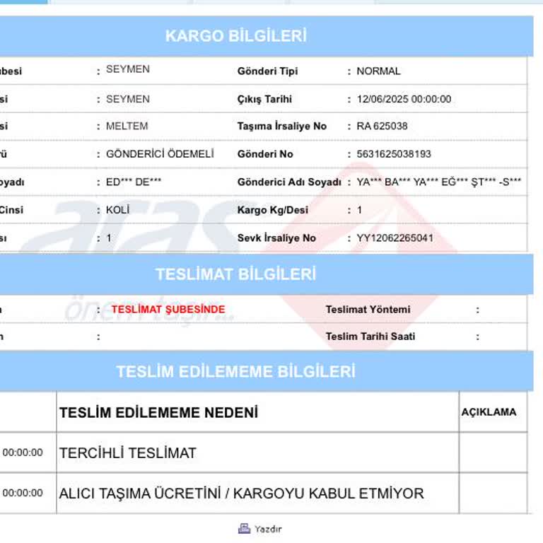 Tercihli Teslimat Seçmeme Rağmen Kargom Teslim Edilmeden İade Edildi