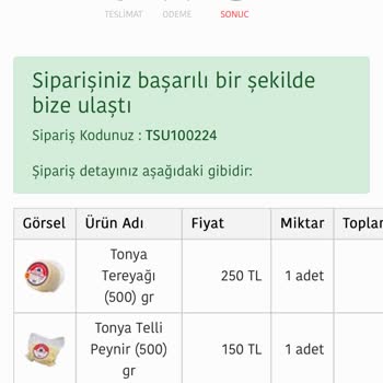 Tonya Süt Ürünleri'nden Bozuk Gelen Ürünler