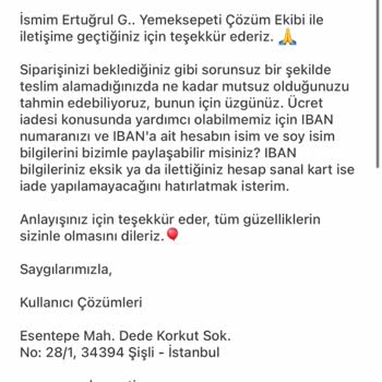 Yemek Sepeti İade Sürecinde Yaşanan Mağduriyet Ve İletişim Sorunları