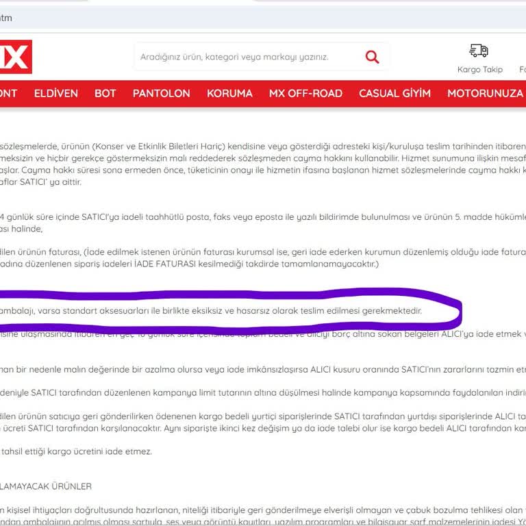 Kutu Eksikliği Nedeniyle Kask İadem Reddedildi