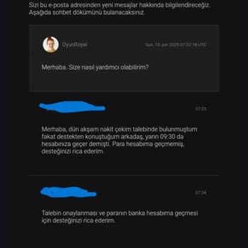 Oyunroyal.com Üzerinden Satılan Oyun Eşyasının Ücreti Tarafıma Aktarılmadı, Destek Alınamıyor