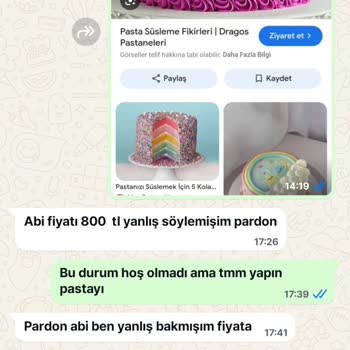 Eksik Hazırlanan Pasta Ve Fiyat Artışıyla Mağduriyet Yaşadım