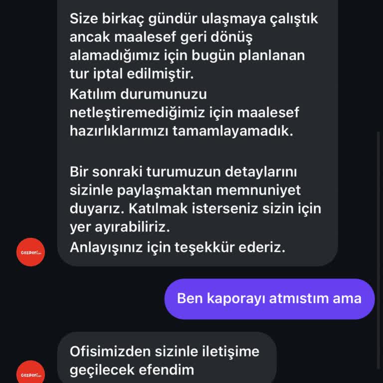 Geziden Tur Şirketi Tarafından Son Anda İptal Edilen Tur Nedeniyle Mağduriyet