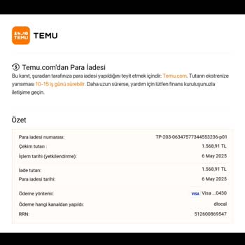 Temu'dan İptal Edilen Siparişin İadesi Hâlâ Yapılmadı