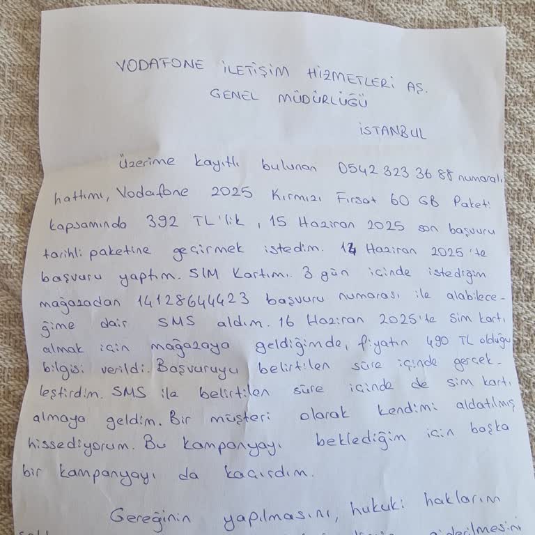 Vodafone Kampanya Fiyatı Değişikliği Nedeniyle Mağduriyet Yaşıyorum