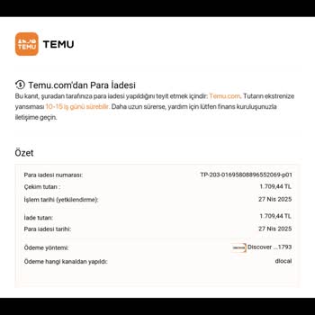 Temu Sipariş İadesinde Farklılık Ve Banka Desteği Sorunu