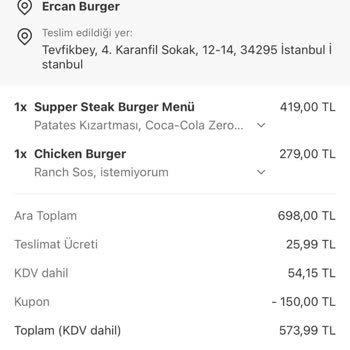 Chicken Burger Siparişimde Tavuk Yerine Ekmek Çıktı