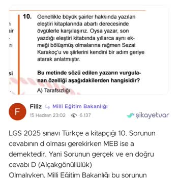 Sınav Sorularının Zorluk Seviyesi Ve Hatalı Soru İtirazı