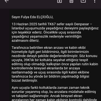 Uçuşta Bozuk Ekran Ve Yanıltıcı Müşteri Hizmetleri Yanıtı Hayal Kırıklığı Yarattı