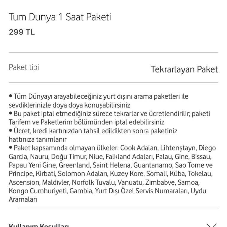 Vodafone Yurt Dışı Arama Paketi Çalışmıyor İade Yapılmıyor