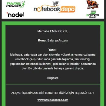 Orijinal Denilen Laptop Bataryası 2 Ayda Şişti Garanti Kabul Edilmedi