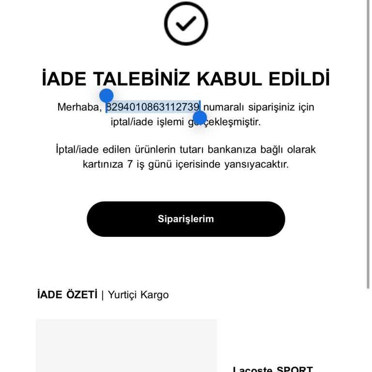 Lacoste Ayakkabı Siparişim Stok Hatası Nedeniyle İptal Edildi!