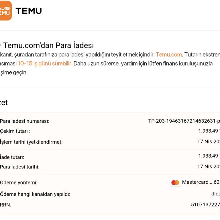 İptal Edilen Siparişin İadesi Bankaya Yansımadı