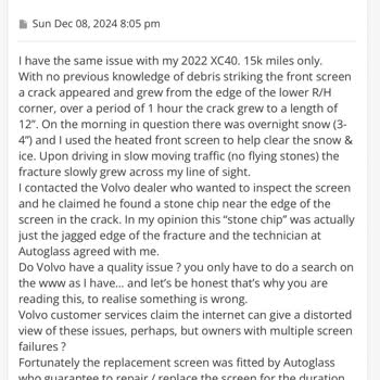 Volvo XC40 Ön Cam Çatlağı Sorunu Ve Garanti Kapsamında Destek Eksikliği