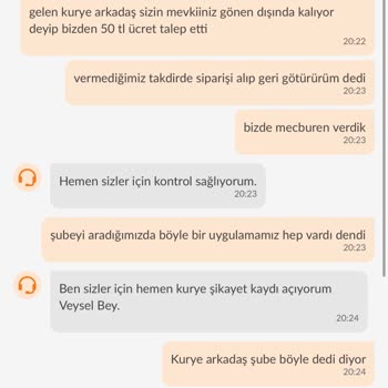 Kurye Tarafından Mevkii Dışı Ücret Talebi Ve Fiş Verilmemesi