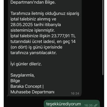 Sipariş İptali Sonrası Ücret İadesi Yapılmıyor, Mağdur Edildim