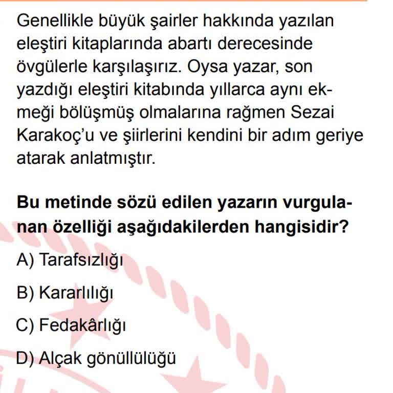 LGS Türkçe Soru Cevabında Hatalı Anahtar Ve Düzeltme Talebi