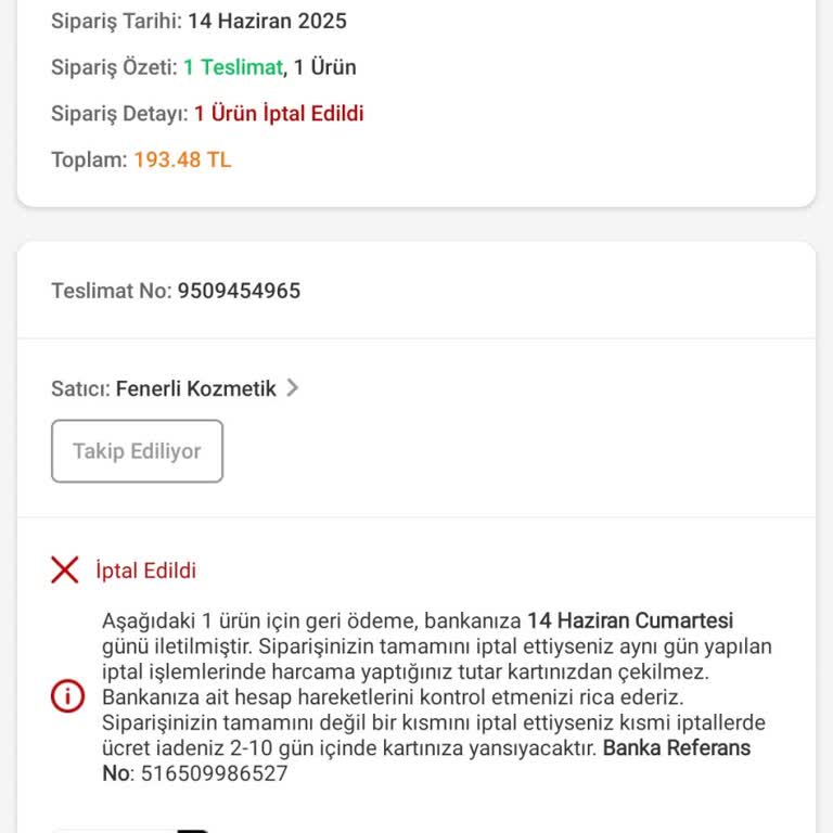İptal Edilen Siparişin Ücreti Günlerdir Yatmadı