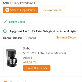 Sinbo Filtre Kahve Makinesi Demlik Kalitesizliği Hayal Kırıklığı Yarattı