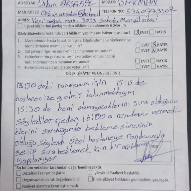 Özel Hastanede Randevuya Rağmen Uzun Bekletilme Sorunu