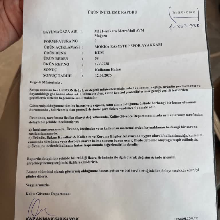 Lescon Ayakkabının 10 Gün İçinde Yırtılması Ve Müşteri Hizmetleri Sorunu