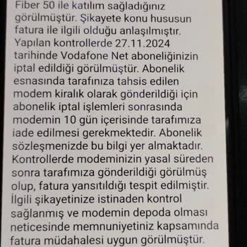 Vodafone İptal Edilen Abonelik Sonrası Ulaşılamayan Yüksek Fatura Mağduriyeti