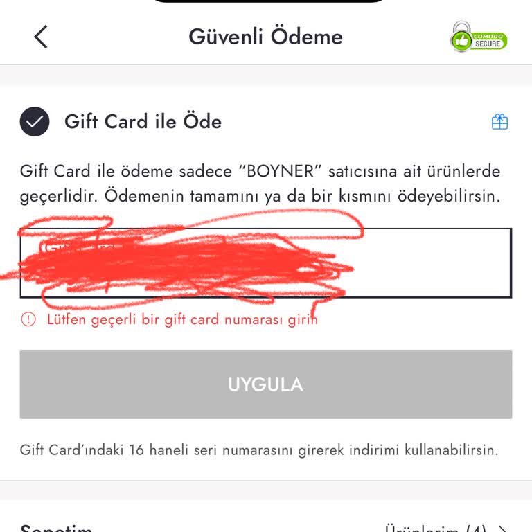 Boyner Uygulamasında Gift Card İle Ödeme Yapılamıyor, Sorun Çözülmüyor