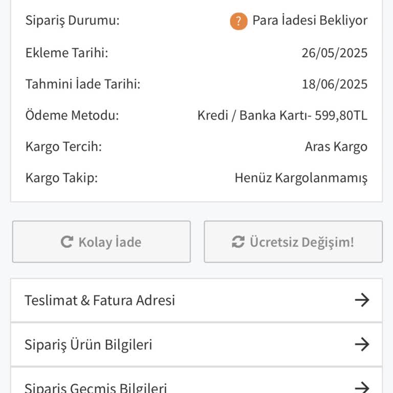 İptal Edilen Siparişin Para İadesi Yapılmıyor Ve Müşteri Hizmetlerine Ulaşılamıyor
