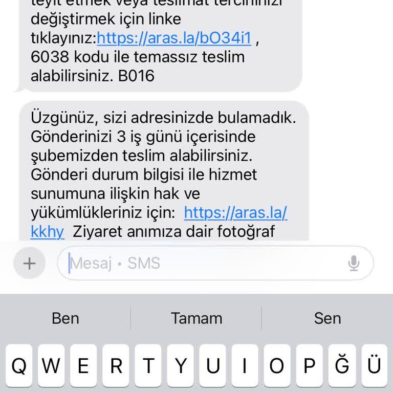 Aras Kargo Teslimat Yapılmadan Evde Yok Mesajı Gönderiyor
