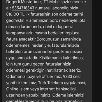 Türk Telekom'dan Hatalı Fatura Ve Arama Bildirimi