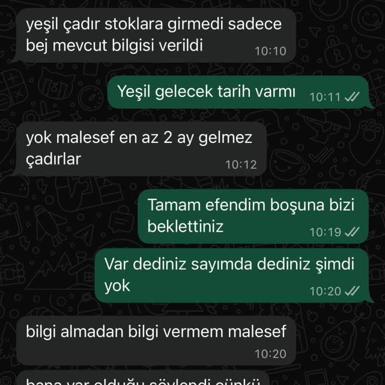 Stokta Var Denilen Çadırlar Teslim Edilmedi, Renk Seçeneği Sonradan Değişti