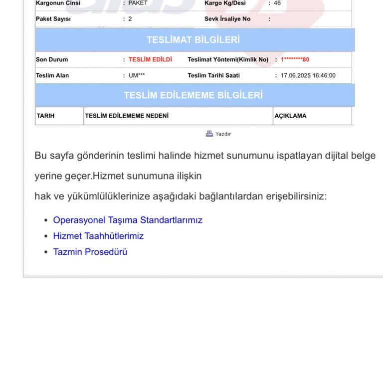 Aras Kargo Kargom Başkasına Teslim Edilmiş Gösteriliyor, Yanlış T.C. Kimlik Numarası Kullanılmış
