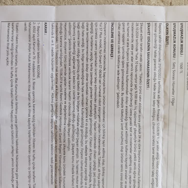 Yui Robot Süpürgede Üretim Hatası Ve Servis Mağduriyeti