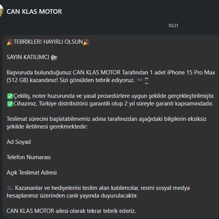 Çekiliş Vaadiyle Haksız Ücret Talebi Ve Yanıltıcı Mesajlar