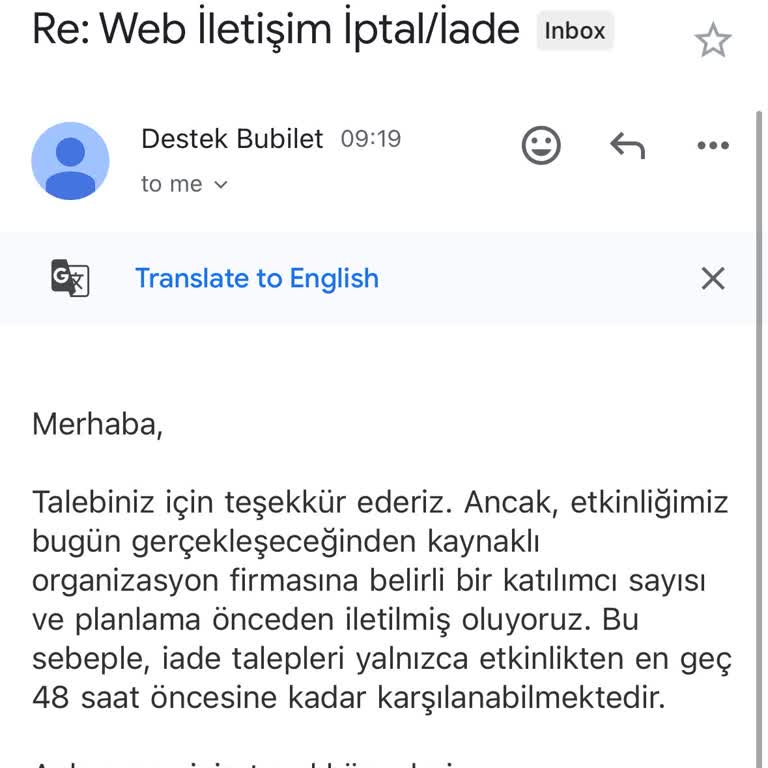 Etkinliğe Katılamadığım İçin Bilet İadesi Talebim Reddedildi