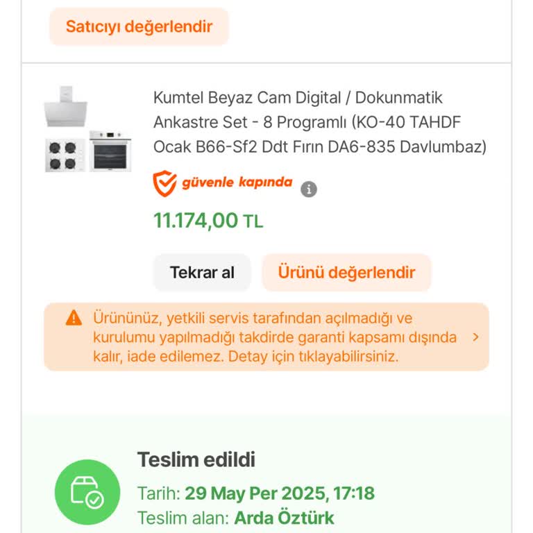 Kumtel Ankastre Set Kurulumunda Yaşanan Sorun Ve Yetersiz Müşteri Hizmeti