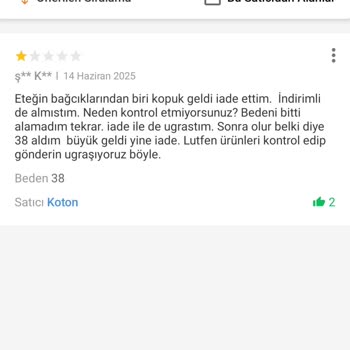Koton'dan Defolu Ürün Ve Yetersiz Müşteri Hizmeti Deneyimi