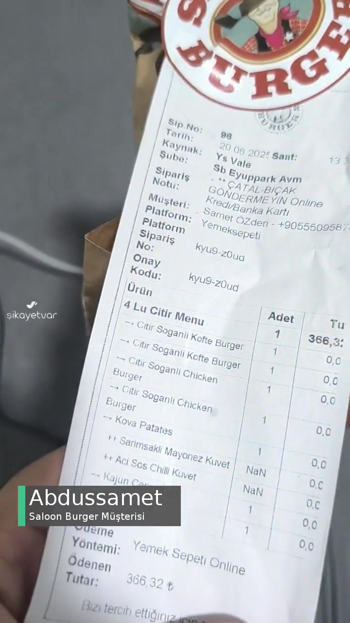 Saloon Burger Eksik Ürün Yolladı! videonun kapak resmi