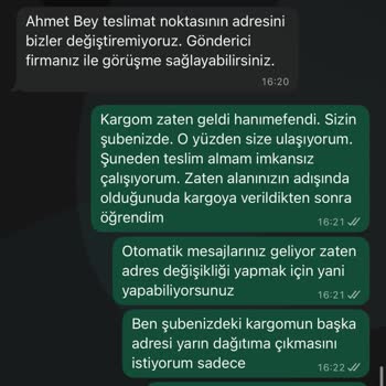 Adres Değişikliği Talebim Reddedildi Kargo Teslim Edilmedi