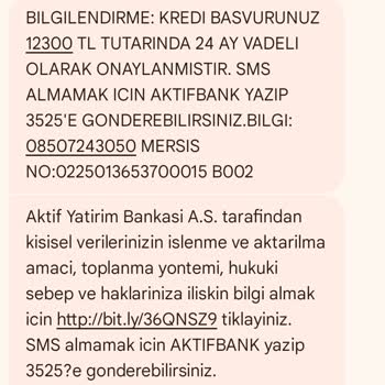 Onaylanmayan Kredi İçin Bilgim Dışında Mesaj Geldi