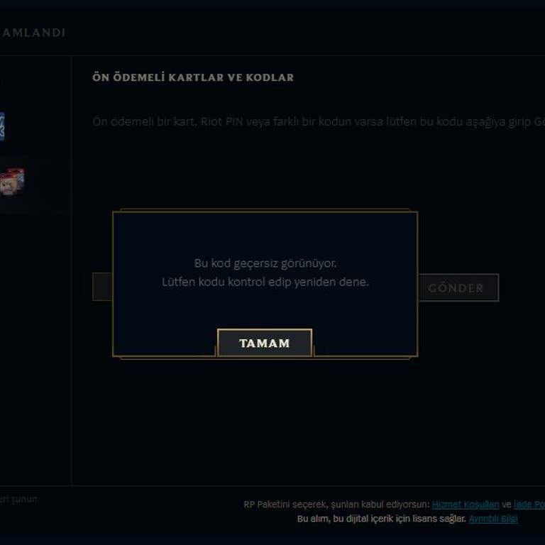 Satın Aldığım RP Kodları Geçersiz Ve Destek Alamadım