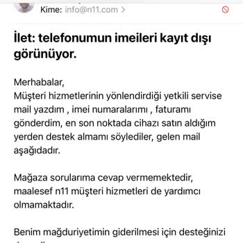 N11den Alınan Telefonun IMEI Kaydı Yok Mağduriyetim Giderilmiyor