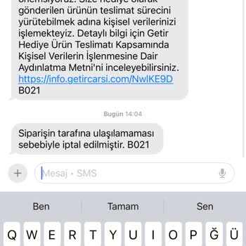 Getir Pasta Siparişim İptal Edildi Ücret İadesi Yapılmadı