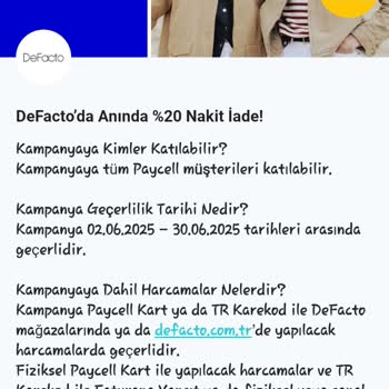 DeFacto Kampanyasında Paycell Nakit İadem Yapılmadı