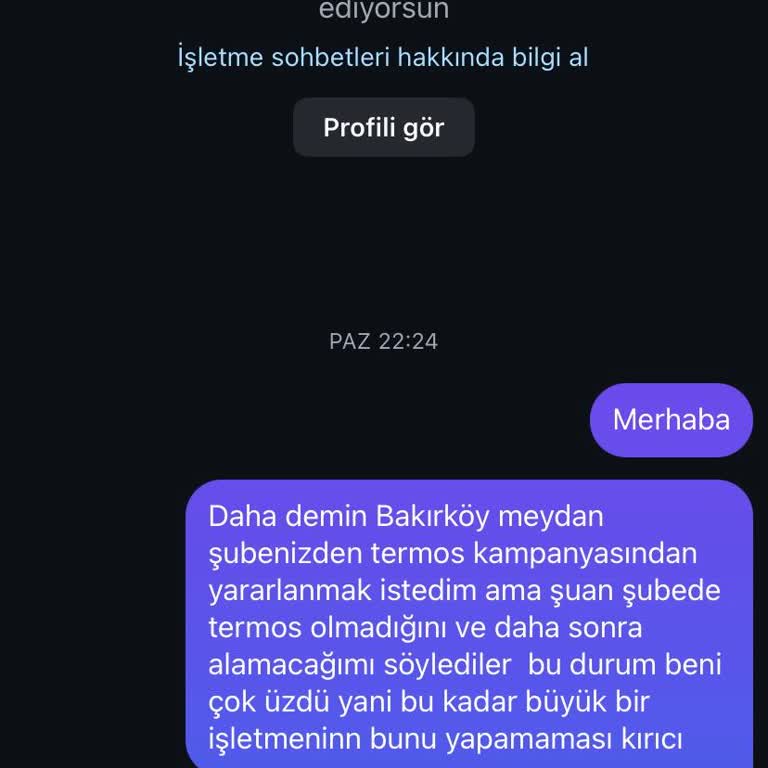 Espressolab Bakırköy Şubesinde Termos Kampanyası Mağduriyeti