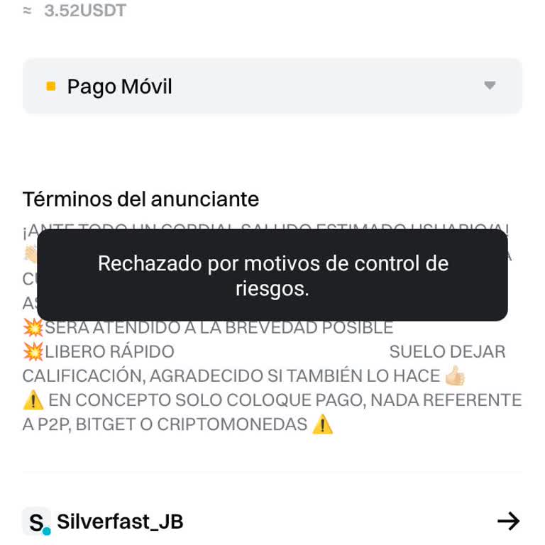 Bitget rechaza transacciones por control de riesgos, solicito ayuda