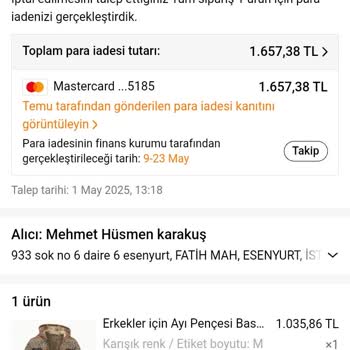 Temudan İptal Edilen Siparişin Parasını İki Aydır Alamadım