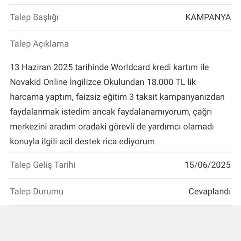 Eğitim Harcamasında Taksit Kampanyasından Yararlanamıyorum
